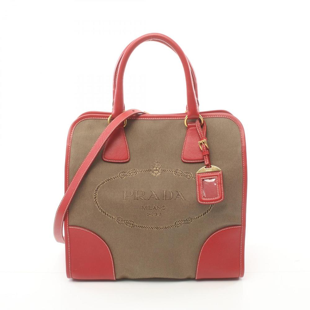 Prada Jacquard Handbag Brown Red